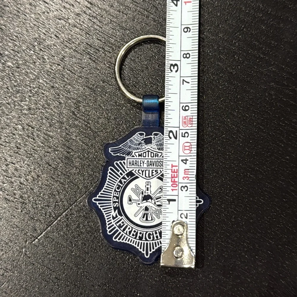 Harley-Davidson Firefighter Emblem Keychain in Blue and White
